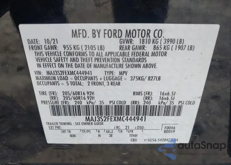 2021 Ford Ecosport S from USA, damaged, VIN MAJ3S2FEXMC444941